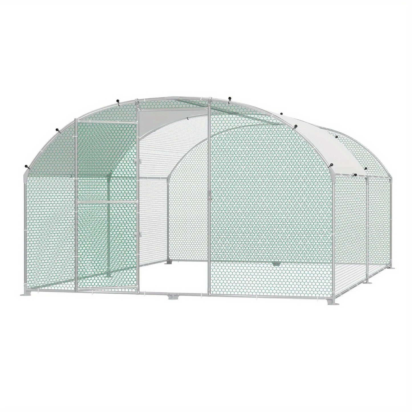Chicken Coop 300x400x185cm Free-Range Enclosure Cages Small Animal Coop Galvanized Steel Chicken Cage Poultry Coop Aviary with PE Roof Outdoor Enclosure with Lock Poultry Coop, Dome Roof