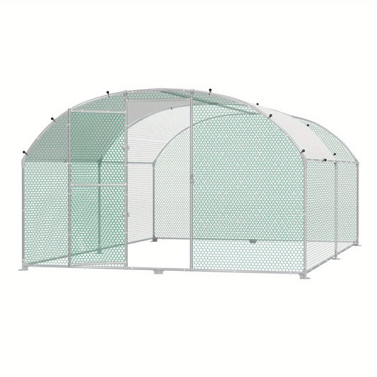 Chicken Coop 300x400x185cm Free-Range Enclosure Cages Small Animal Coop Galvanized Steel Chicken Cage Poultry Coop Aviary with PE Roof Outdoor Enclosure with Lock Poultry Coop, Dome Roof