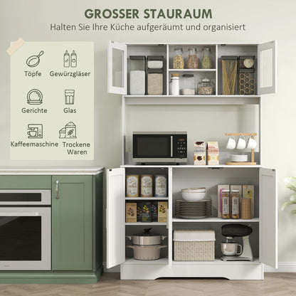 Keukenkast – Keukenkastje – Dressoir – Opbergkast – Kast – Wit – Scandinavisch Design – 4 Ruime Kasten – Verstelbare Planken met Glazen Deuren