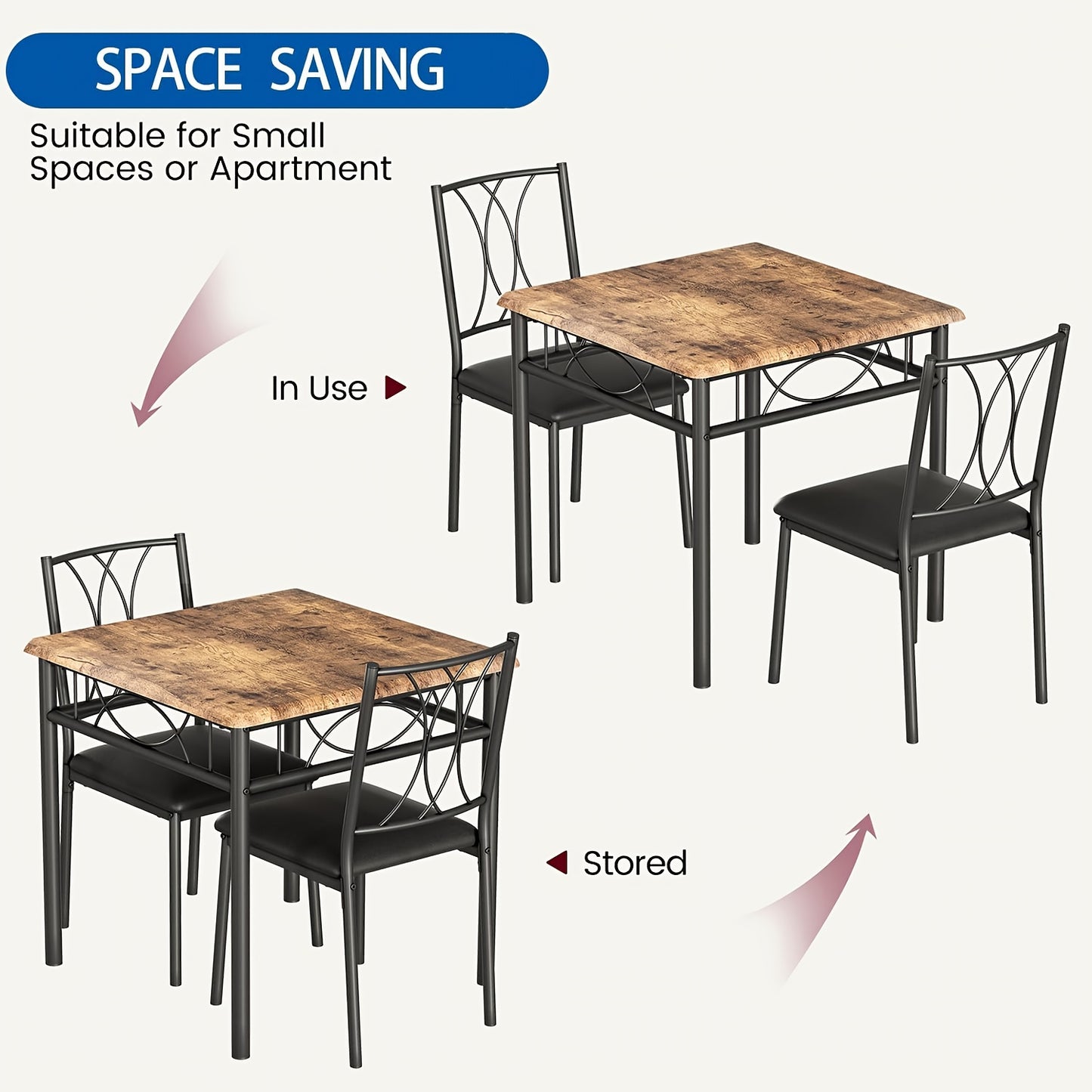 Eettafelset – Tafel Met Stoelen – Dining Set – Eetkamerset – Keukenmeubel – Vintage Bruin – Comfortabele Gestoffeerde Stoelen – Stevig MDF Met Metaal Frame