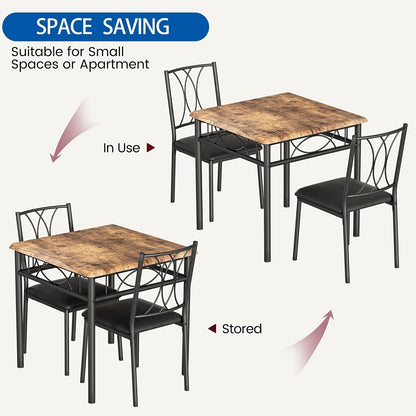 Eettafelset – Tafel Met Stoelen – Dining Set – Eetkamerset – Keukenmeubel – Vintage Bruin – Comfortabele Gestoffeerde Stoelen – Stevig MDF Met Metaal Frame
