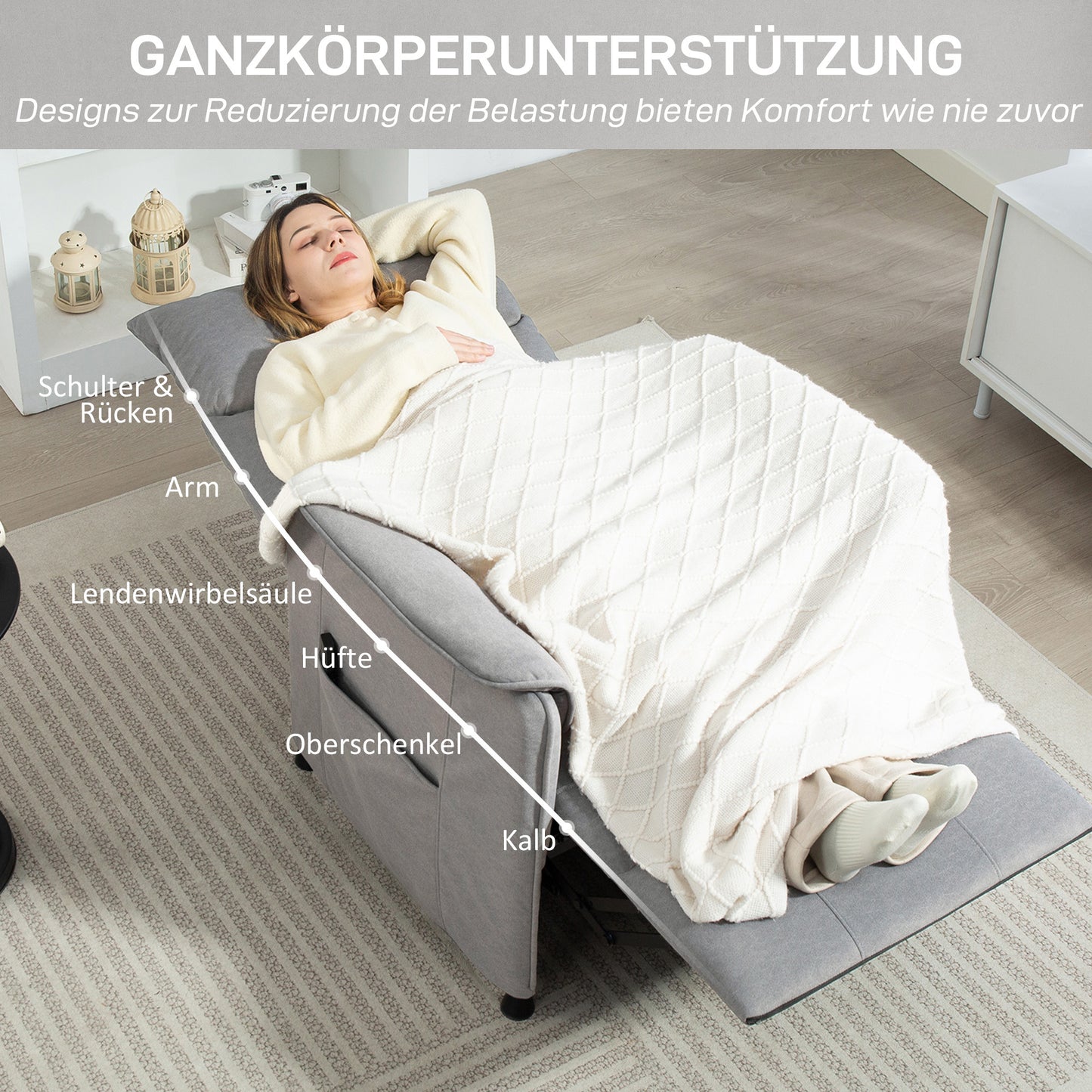 Relaxfauteuil – Relaxstoel – Fauteuil – Zetel – Stoel – Stil Verstelbare Motor – Geheugenfunctie – Grijze Stoffering – Verstelbare Voetensteun