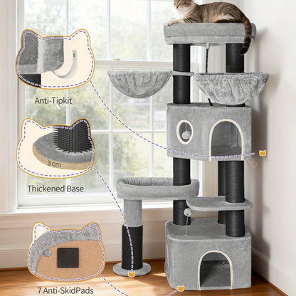 Krabpaal – Kattenboom – Krabmeubel – Kattenhuis – Kattentoren – 163 cm Hoog – Stevig Met Sisal Krabpalen En Zachte Ligplekken