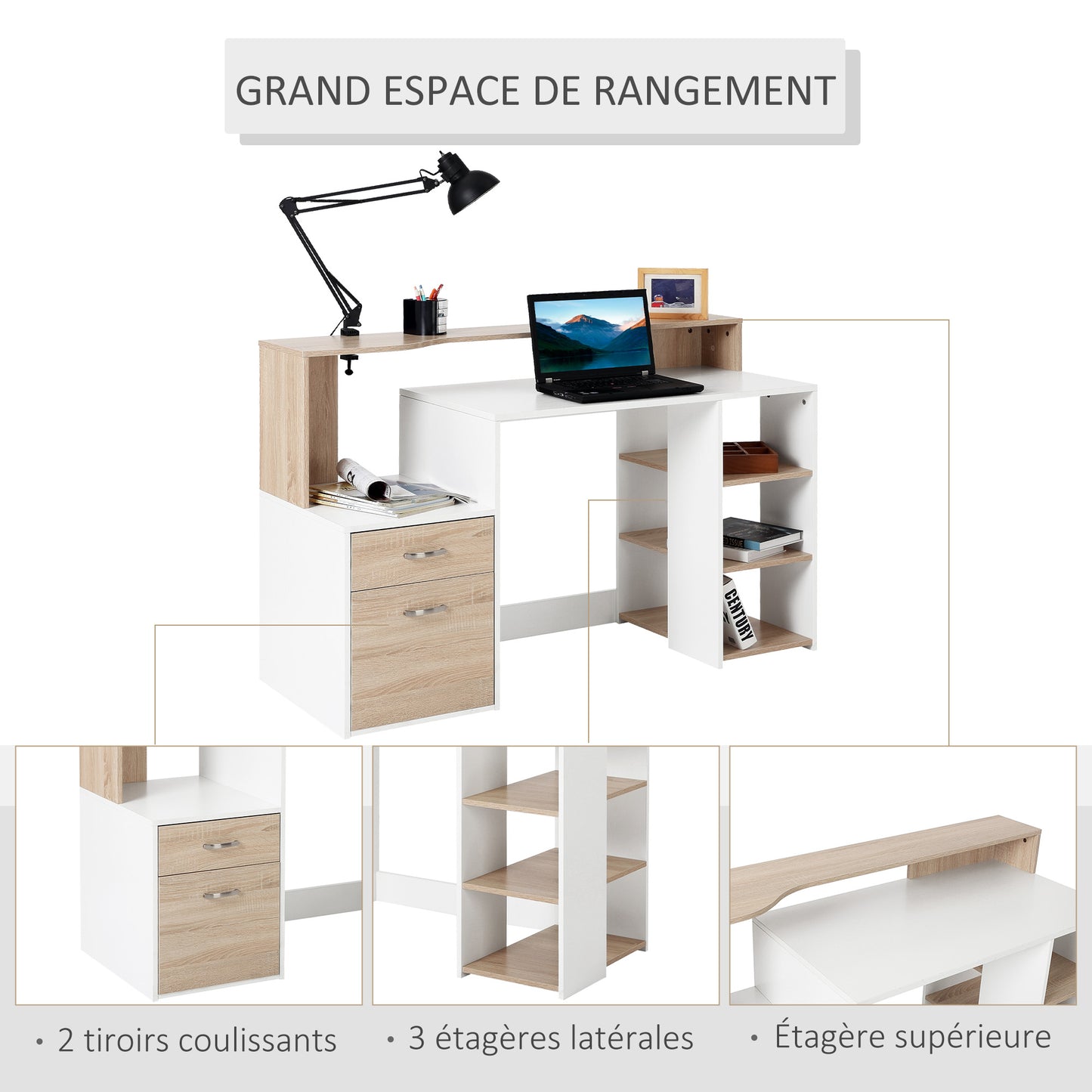 Bureau – Computertafel – Werkplekmeubel – Studieplek – Thuiswerkplek – Beige Eiken – Compact 137x55x92 cm – Hoogwaardig MDF Met Metaal