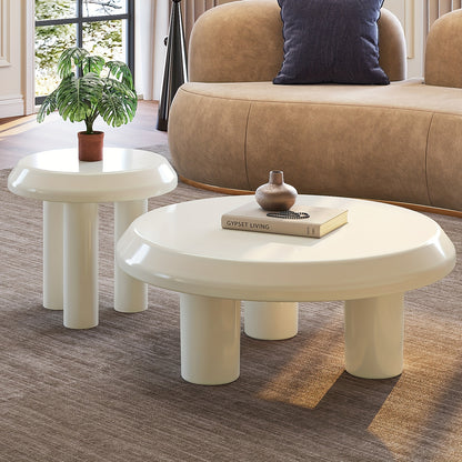 Salontafel – Bijzettafel – Koffietafel – Woonkamertafel – Banktafel – Set Van 2 – Ronde Design – Milky Wit – Compact En Ruimtebesparend – Eenvoudig Te Monteren