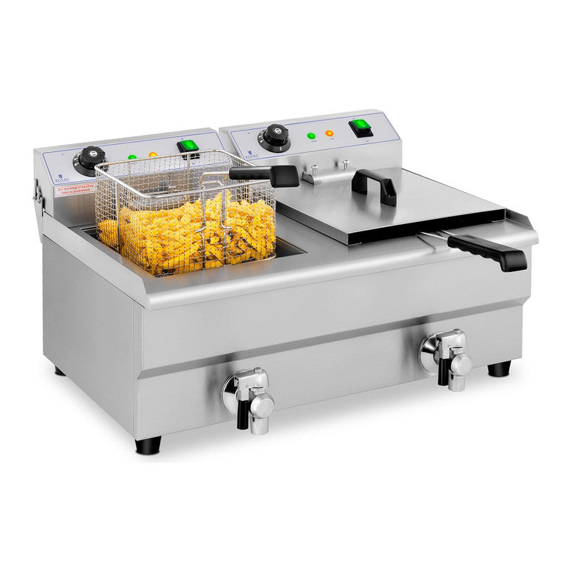 Double Electric Commercial Fryer with Tap, 230V, 2 x 3200W, 2 x 13L - QUORE