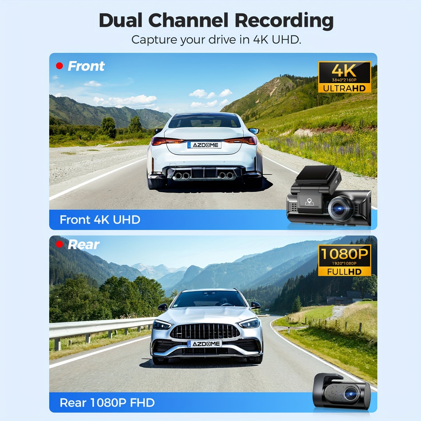 Dashcam 4K – Auto Camera – Dashboard Camera – Reiscamera – Zwarte Dubbele Lens – 4K UHD Video – GPS & WiFi Connectiviteit