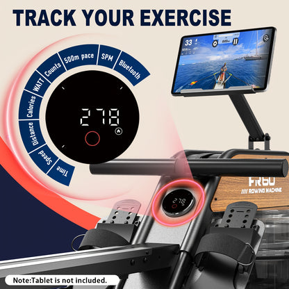 1 VOWVIT Rowing Machine for Home | 28L Water Tank, LED Monitor, Adjustable Tablet Holder, Aluminum Alloy, Max User Height 200 cm, Without Battery