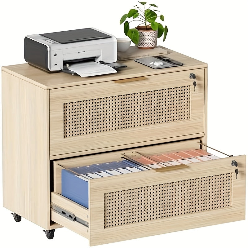 Rollcontainer – Ladeblok – Mobiele Ladekast – Opbergkast – Kantoorwagen – 2 Vergrendelbare Laden – 4 Zwenkwielen Met Remmen – 79x40x67,5 cm – Houtkleur