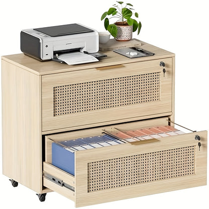 Rollcontainer – Ladeblok – Mobiele Ladekast – Opbergkast – Kantoorwagen – 2 Vergrendelbare Laden – 4 Zwenkwielen Met Remmen – 79x40x67,5 cm – Houtkleur