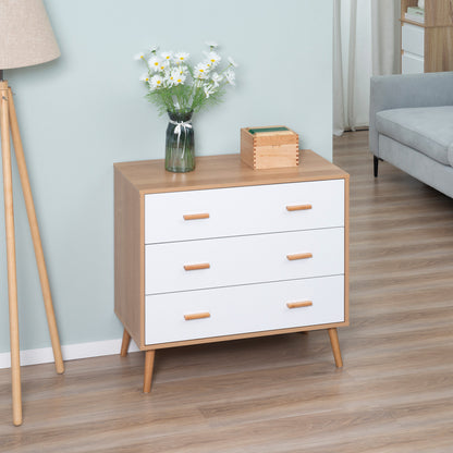 Ladekast Scandinavisch – Commode – Opbergkast – Dressoir – Schuifladenkast – Wit Met Houtlook – 3 Schuifladen – Anti-Kantelbeveiliging