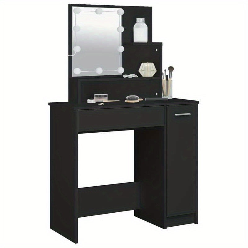 Kaptafel – Make-up Tafel – Vanity – Dressing Table – Make-up Station – Mat Zwart – MDF Materiaal – Compact Ontwerp met Lades