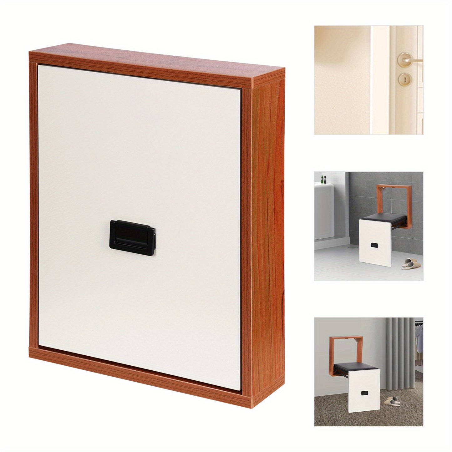Kluizenkrukje – Inklapbare Wandkruk – Wandstoel – Schoenkrukje – Zitkrukje – Draagkracht 150 kg – Zitting Van Zacht PVC – Ruimtebesparend Design – Wit & Hout