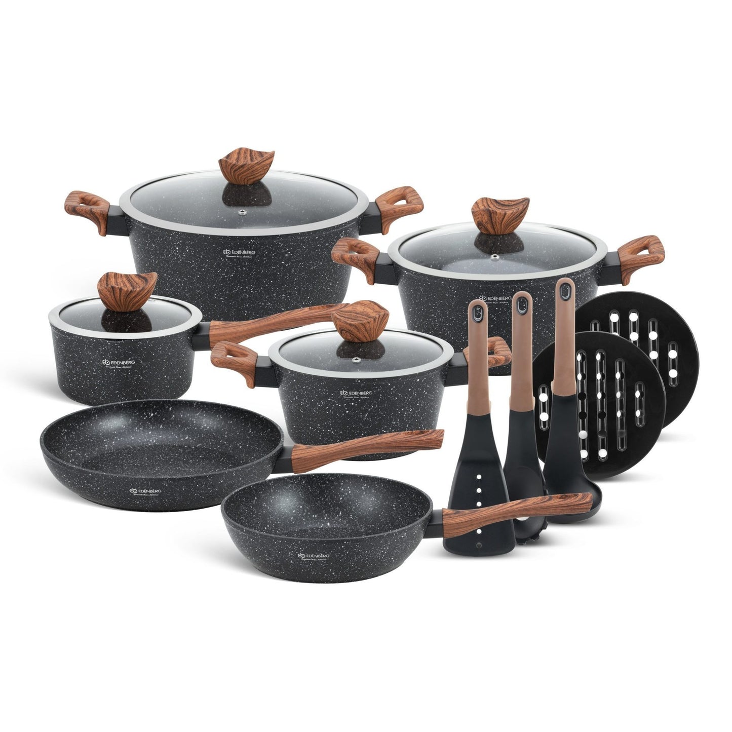 15-delige Pannenset – Keramische Pannen – Kookset – Inductie Pannenset – Koekenpannen Set – Marble Coating – Geschikt Voor Alle Kookplaten – PFOA-vrij