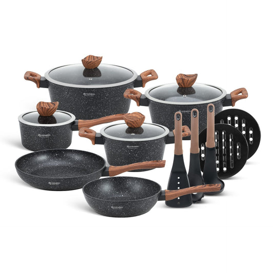 15-delige Pannenset – Keramische Pannen – Kookset – Inductie Pannenset – Koekenpannen Set – Marble Coating – Geschikt Voor Alle Kookplaten – PFOA-vrij