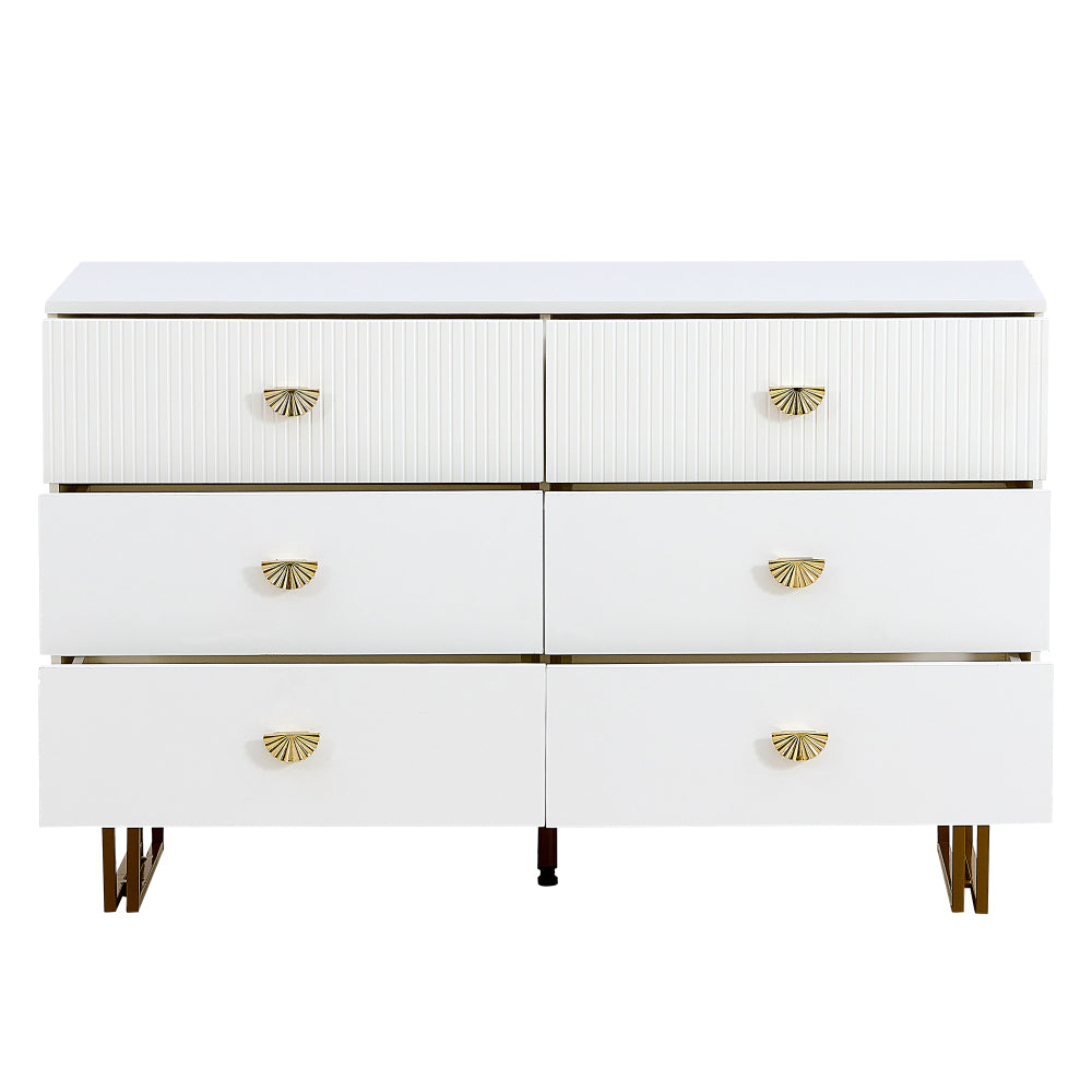 Dressoir – Sideboard – Ladekast – Opbergkast – Commode – Wit met Gouden Accenten – 6 Laden – 120x40x75 cm – Eigentijds Design