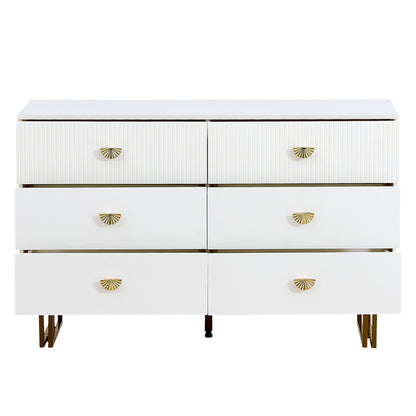 Dressoir – Sideboard – Ladekast – Opbergkast – Commode – Wit met Gouden Accenten – 6 Laden – 120x40x75 cm – Eigentijds Design