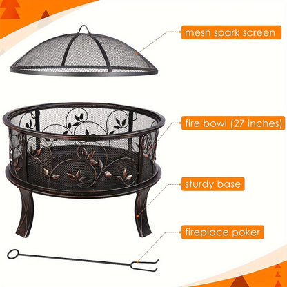 Buitenhaard – Vuurkorf – Tuinhaard – Campingkachel – Vuurplaats – Robuust IJzer – Inclusief Vonkenscherm – 71x65 cm Compact & Draagbaar