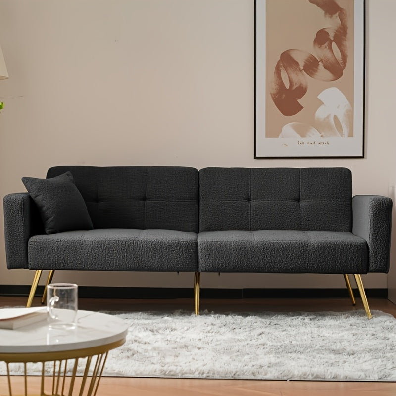 Slaapbank – Bedbank – Schlafsofa – Sofa Bed – Bedbank Met Verstelbare Rugleuning – Ruimtebesparend Design – Zwarte Stof – Gouden Poten – Opbergruimte Onder Zitting – Comfortabele Katoenen Vulling
