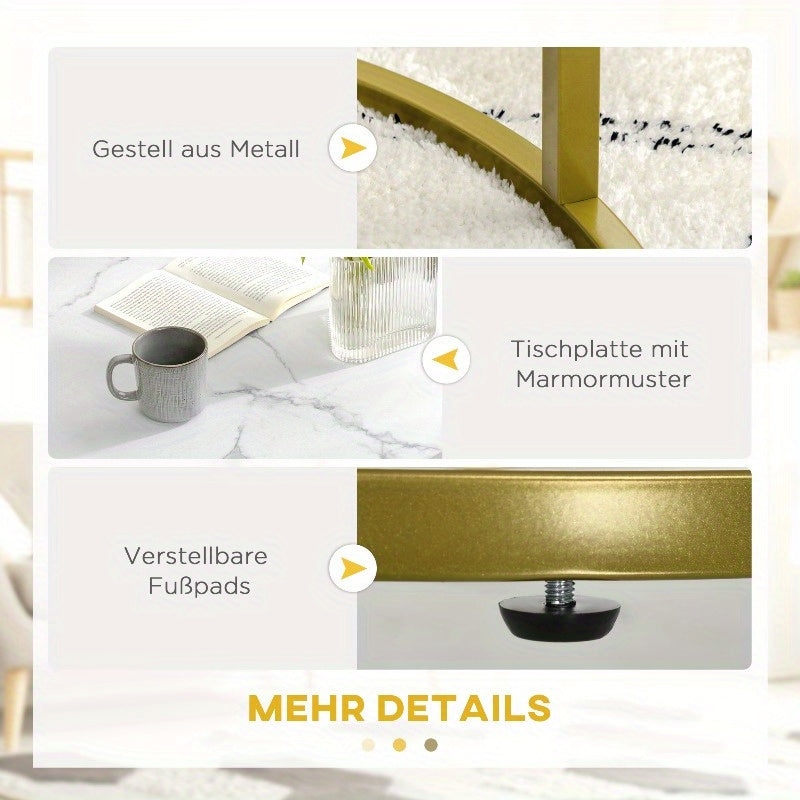 Ronde Bijzettafel – Salontafel – Eettafel – Accenttafel – Tafeltje – Stalen Frame – Marmerlook Wit – 30kg Draagkracht – Stapelbaar 2-delig Set