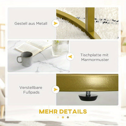 Ronde Bijzettafel – Salontafel – Eettafel – Accenttafel – Tafeltje – Stalen Frame – Marmerlook Wit – 30kg Draagkracht – Stapelbaar 2-delig Set