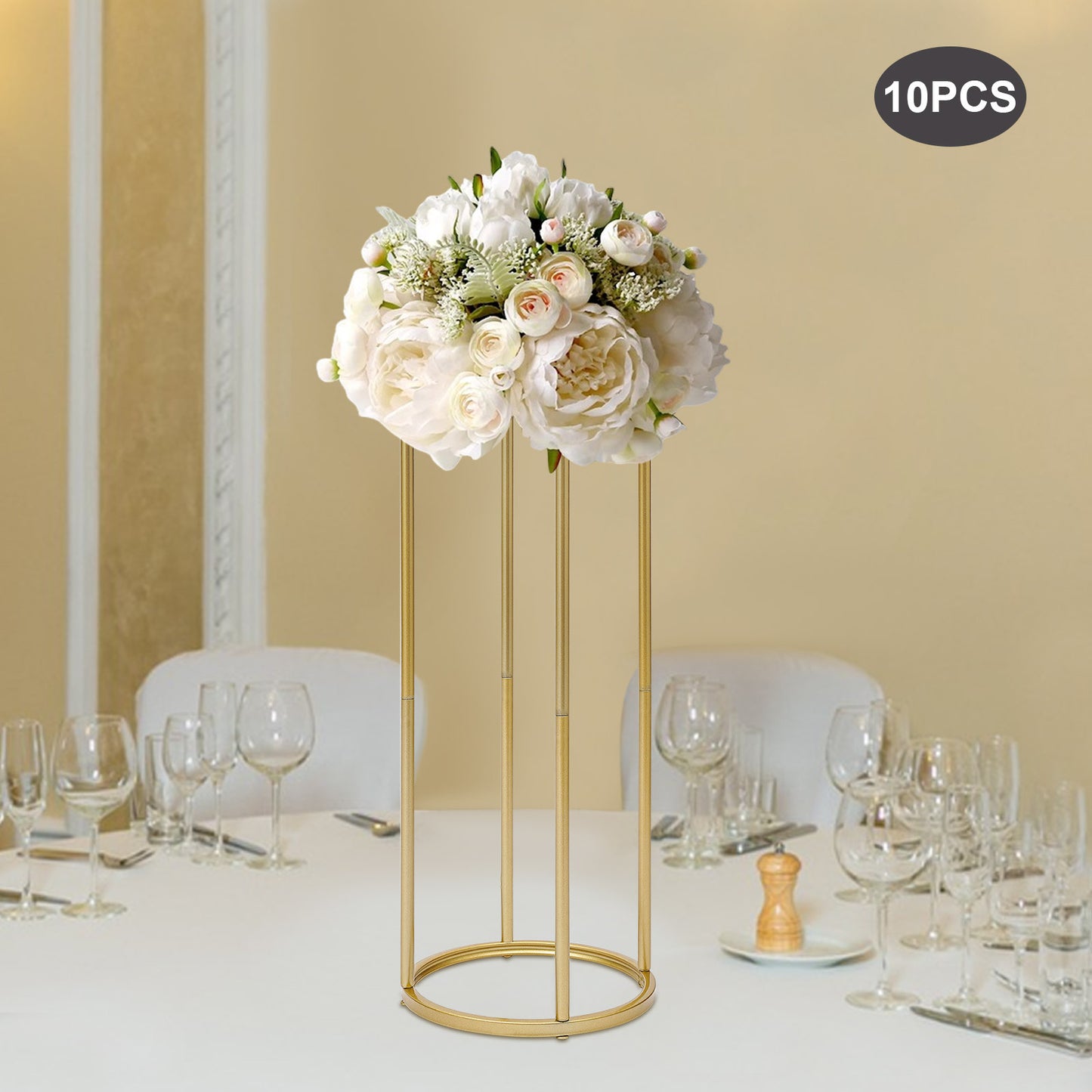 Tafeldecoratie – Bloemenstandaard – Bloemhouder – Tafelpresentatie – Bruiloft Decoratie – Gouden Metalen Standaards – 80 cm Hoog – Robuust Ijzer