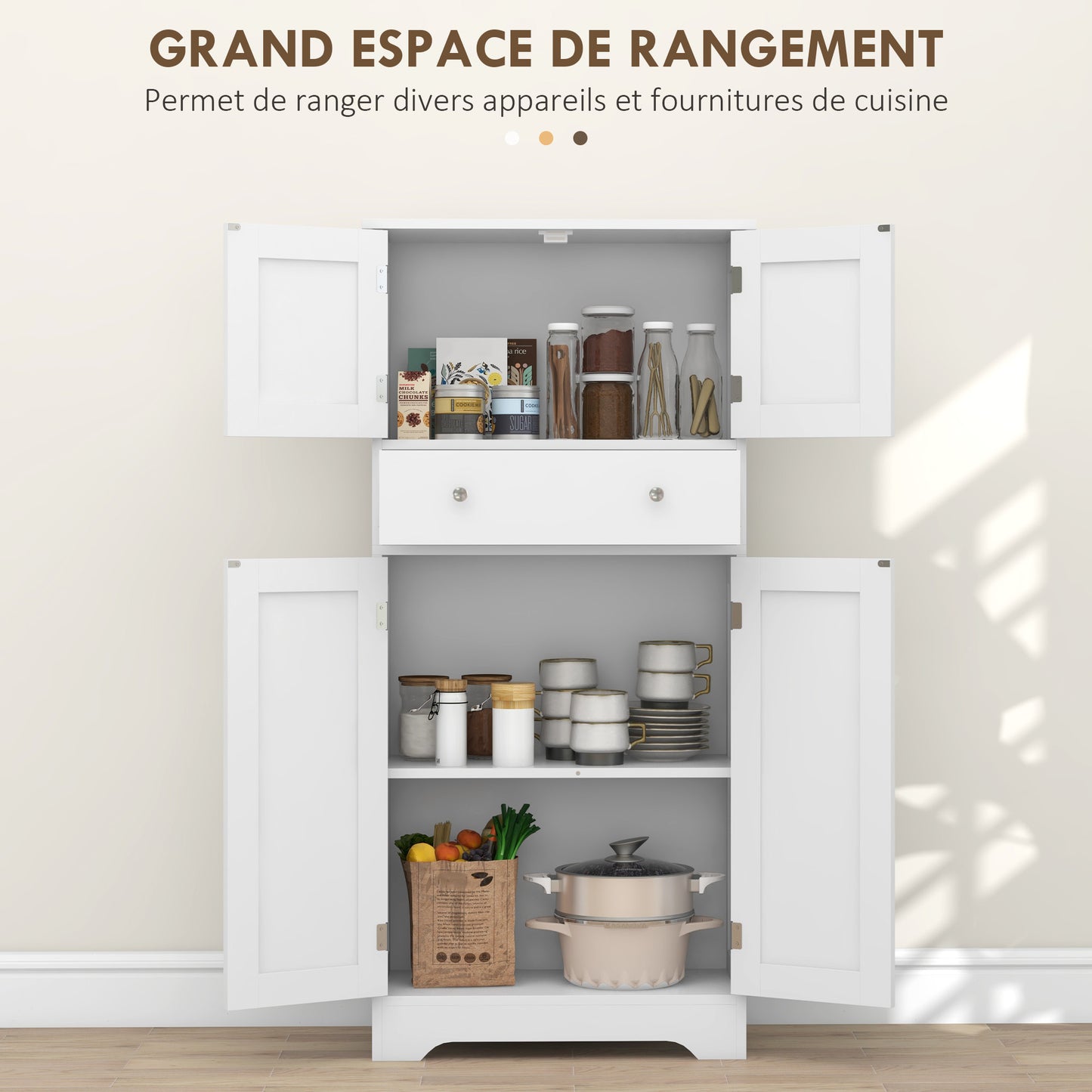HOMCOM Modern Style Kitchen Buffet Cabinet with Adjustable Shelves, Drawer, and Storage Compartments, Perfect for Dining Room or Living Room, 60 x 30 x 128 cm, White