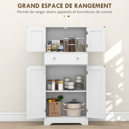 HOMCOM Modern Style Kitchen Buffet Cabinet with Adjustable Shelves, Drawer, and Storage Compartments, Perfect for Dining Room or Living Room, 60 x 30 x 128 cm, White