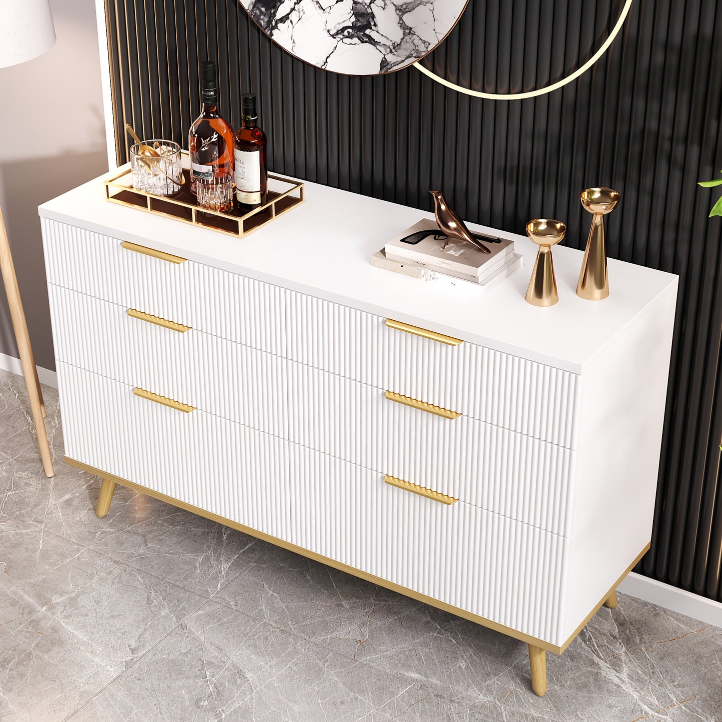 Ladekast – Ladekastje – Ladenkast – Commode – Kast – Wit – 6 Laden – Modern Design – Bamboe Materiaal – Compact Vrijstaand – Ruime Opbergruimte