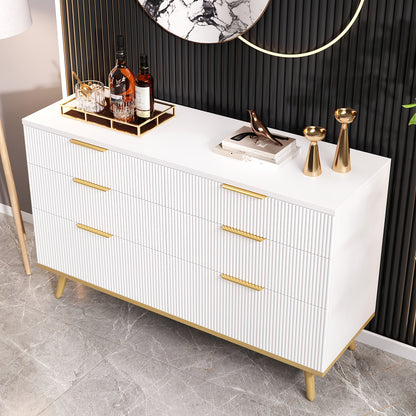 Ladekast – Ladekastje – Ladenkast – Commode – Kast – Wit – 6 Laden – Modern Design – Bamboe Materiaal – Compact Vrijstaand – Ruime Opbergruimte