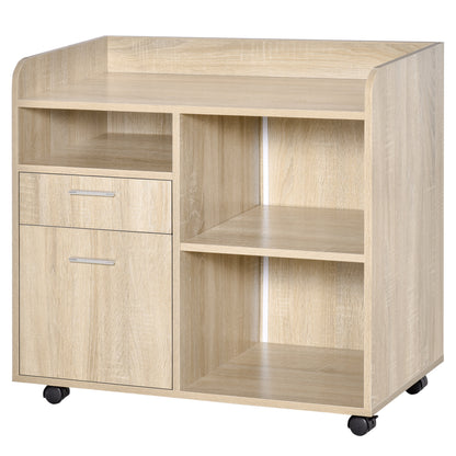 Rolwagen – Printerstandaard – Office Organizer – Mobiele Opberger – Bureauwagen – Licht Eikenhout – Verstelbare Plank – 80x40x72 cm