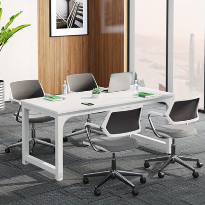 Vergadertafel – Conferentietafel – Bureautafel – Werktafel – Vergadermeubel – Compact formaat – Wit blad met zwart metalen frame