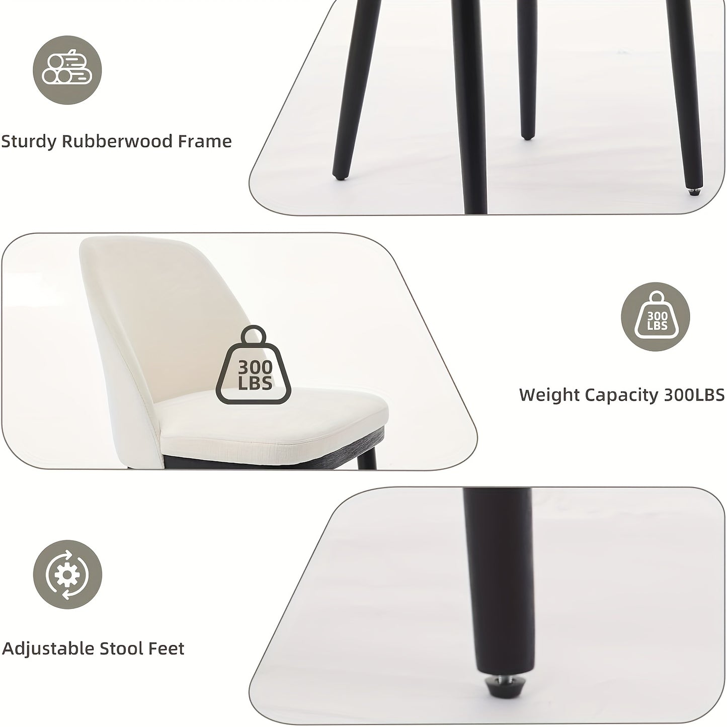 Eetkamerstoelen – Stoelen – Kuipstoelen – Keukenstoelen – Set van 4 – Beige Linnen Bekleding – Stevige Houten Poot