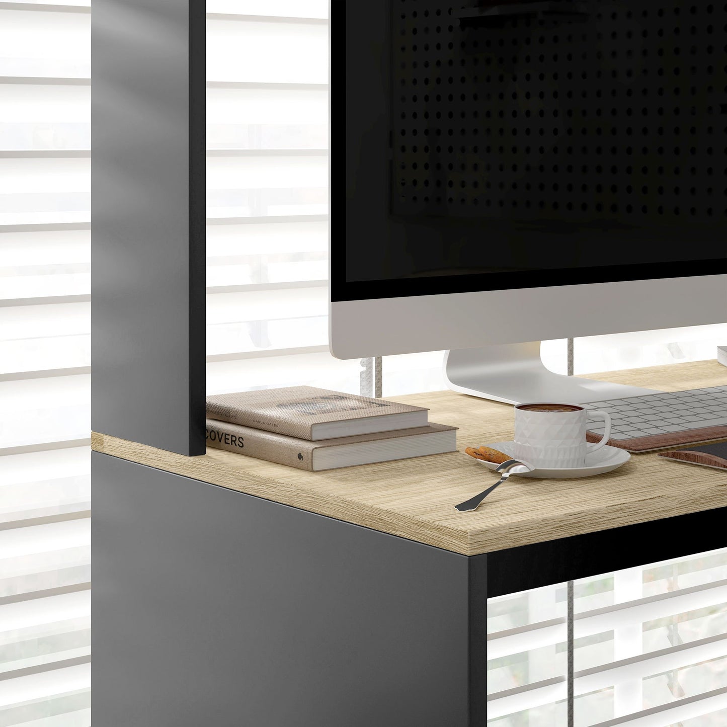 Computertafel – Bureau – Computerbureau – Bureautafel – Werkplek – 114x45x138 cm – Metaal en Spaanplaat – Met Opbergruimte