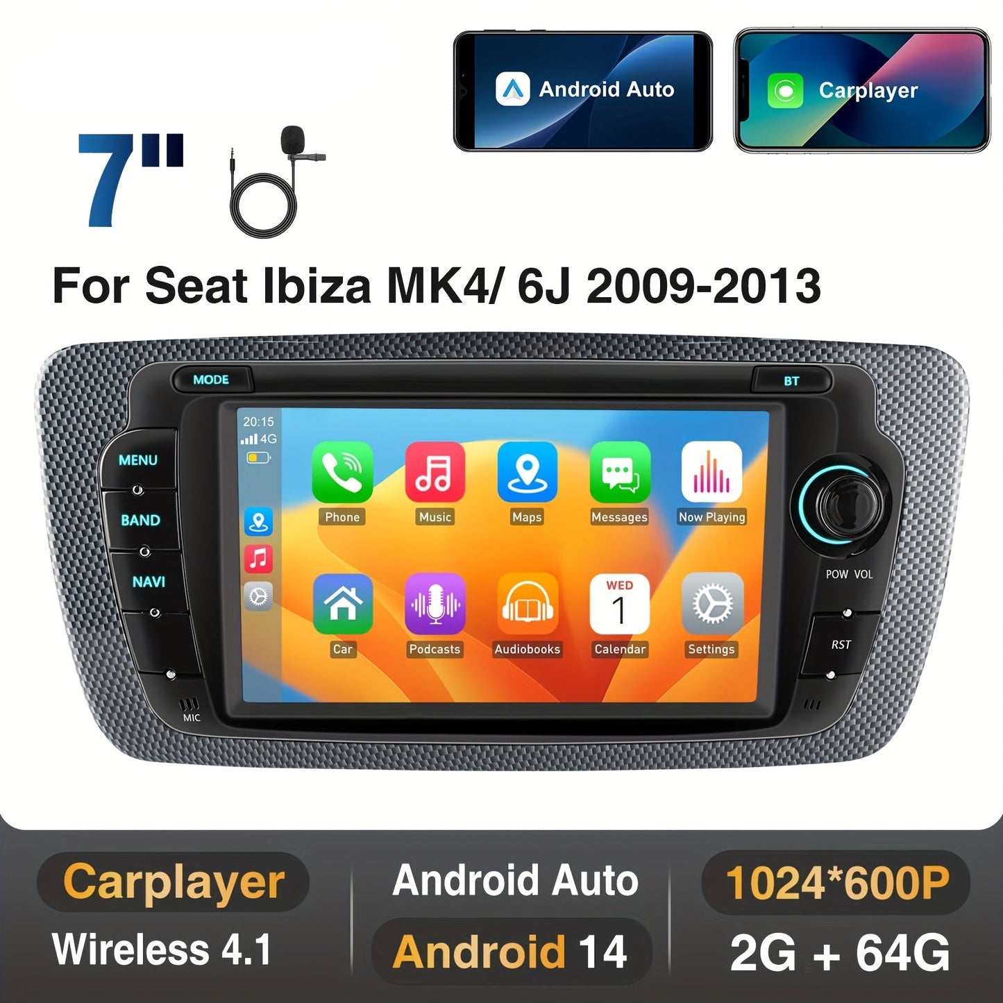 Autostereo – Autoradio – Multimediaspeler – Navigatiesysteem – Car Stereo – 7 Inch Touchscreen – Android 14 – Draadloze CarPlay & Android Auto