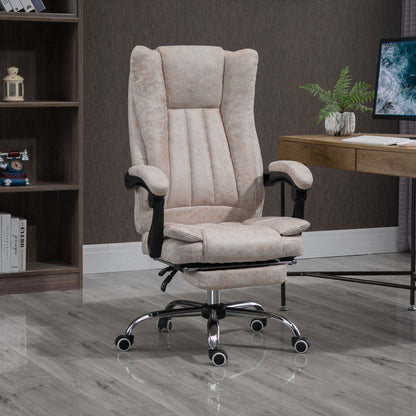 Bureaustoel – Draaistoel – Kantoorstoel – Office Chair – Gamestoel – Verstelbare Zithoogte – Inklapbare Voetensteun – Microfiber Bekleding – Plastic En Metalen Frame – Beige