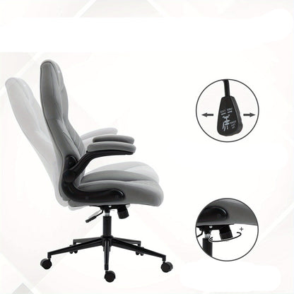 Ergonomische Bureaustoel – Kantoorstoel – Werkstoel – Studiebureaustoel – Thuiswerkstoel – Verstelbare Armleuningen – Schommelfunctie – Lichtgrijs Polyester