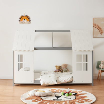Kinderbed – Kinderbedden – Kinderbed met Huisje – Kinderbed Semi-Open – Kinderbed Massief Grenenhout – Mintgroen/Wit – 120x200 cm – Duurzaam Materiaal – Sfeervol Huis ontwerp