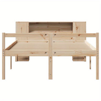 Modern Bed Met Boekenkast – Eenpersoonsbed – Ruimtebesparend Bed – Slaapbank – Opklapbed Marrone – 120x190 cm – Massief Houten Frame – Verwijderbare Pootjes