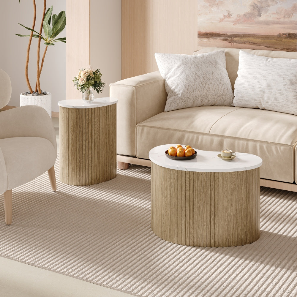 Modern Minimalist Coffee Table with Marble-Effect End | Scandinavian-Inspired Side Table, Versatile Living Room Furniture, Flexibly Combined or Separated to Suit Different Layouts, Metal Construction