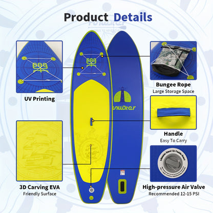Supboard – Paddleboard – Stand Up Paddle – SUP Plank – Inflatable SUP – Extra Groot 350x87x15 cm – Draagkracht 190+ kg – Complete Set Met Pomp – Duurzaam PVC – Blauw Geel