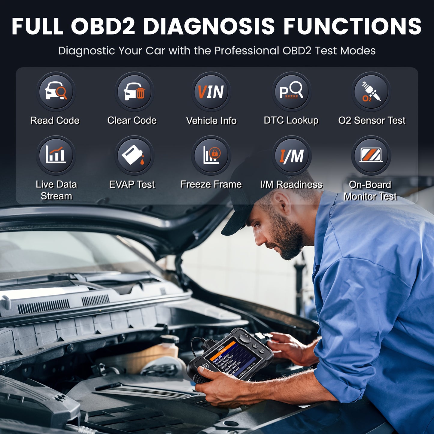 OBD2 Scanner – Auto Diagnosetool – Foutcode Lezer – Motor Scanner – ABS SRS Transmissie – 7 Resetfuncties – AutoVIN Automatische Detectie