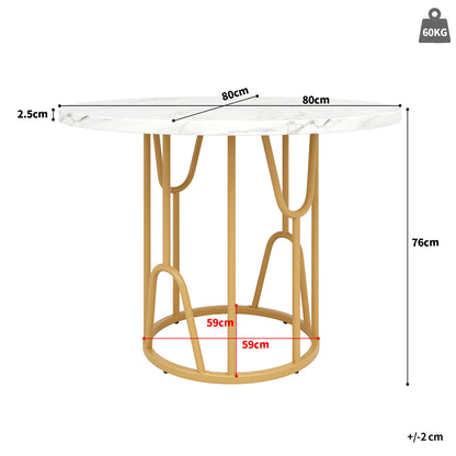 Ronde Eettafel – Eettafel Rond – Keukentafel – Eettafel Compact – Eettafel Modern – Goudkleurige Poten – 80x80x76 cm – Lichtgewicht & Geschikt Voor 4-6 Personen