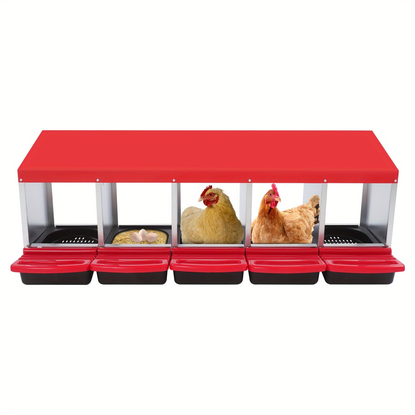 Kippenhok Nestkast – Nest Box – Legnest – Kippennest – Eieren Verzamelen – 5 Compartimenten – Gegalvaniseerd Staal – Rood