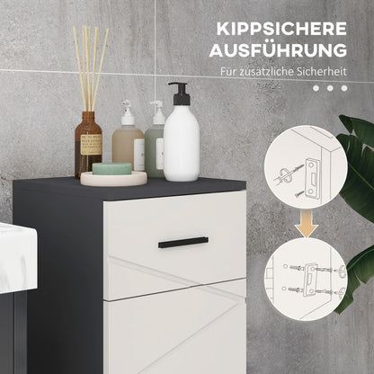 Badkamerkast – Opbergkast – Wastafelonderkast – Kolomkast – Spiegelkast – Compact 30x30x82 cm – Verstelbare Planken & Ladeklep – Wandmontage – Grijs – Ruimtebesparend & Duurzaam