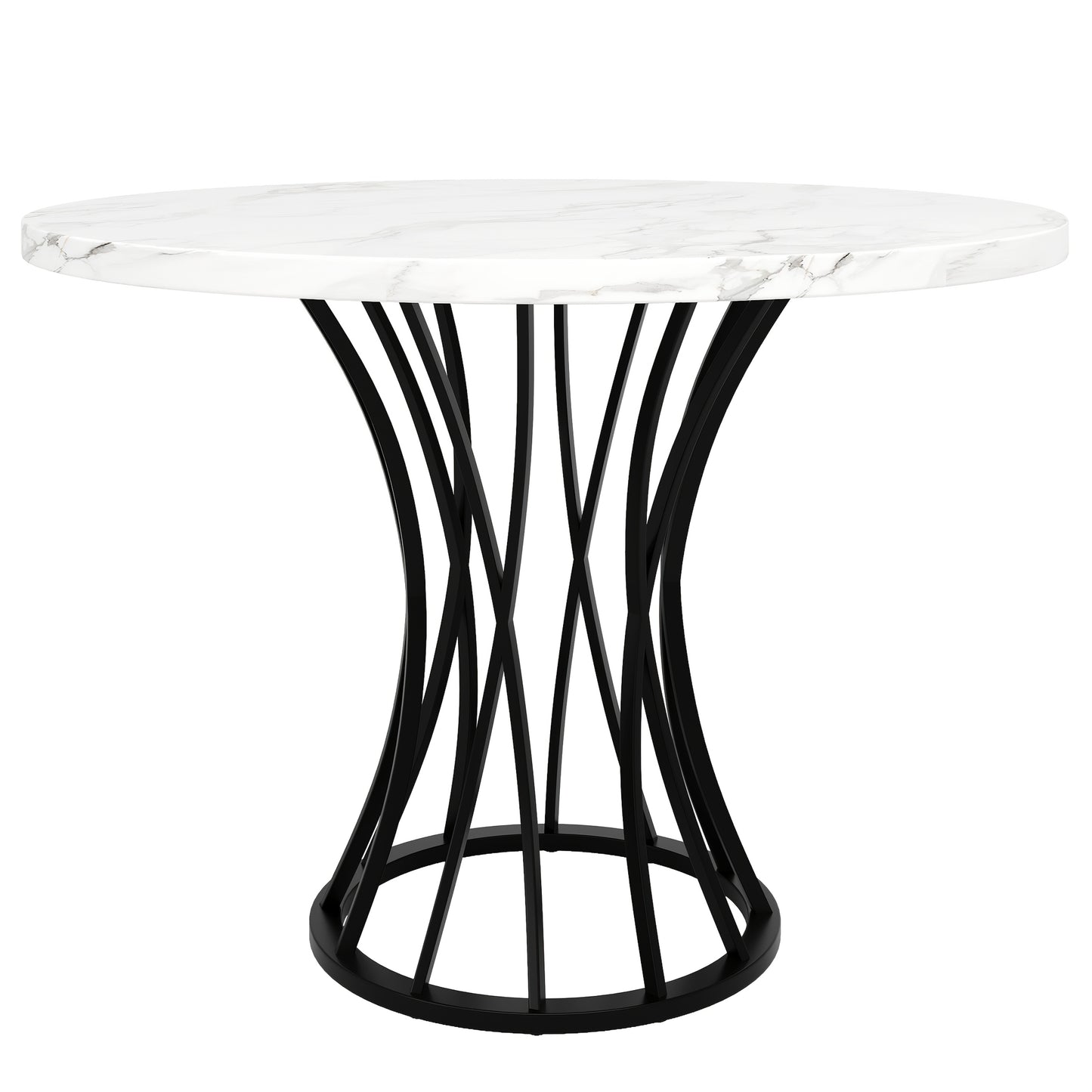 Modern Round Dining Table - Marble-like top, Seats 4-6 People, Space-Saving Design for Dining Room, Living Room, Kitchen - Easy Assembly Required, Dining Room Table, Metal Legs Table