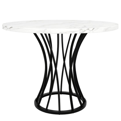 Modern Round Dining Table - Marble-like top, Seats 4-6 People, Space-Saving Design for Dining Room, Living Room, Kitchen - Easy Assembly Required, Dining Room Table, Metal Legs Table