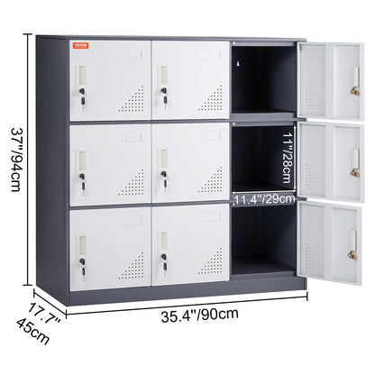 Metalen Locker – Stalen Lockers – Opslagkast – Opbergkast – Kleedkamerkast – Wit – 9 Deuren – Ventilatieopeningen – Magneetsluiting Met Sleutels