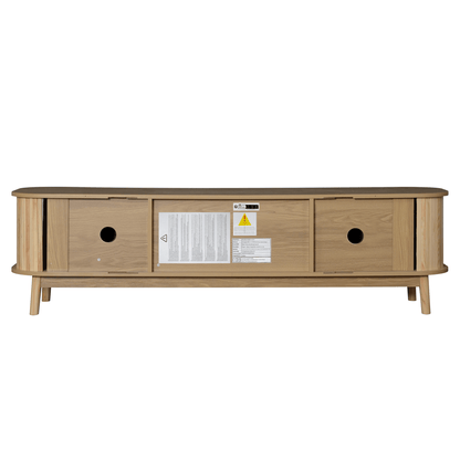 TV-Meubel – TV-Kast – TV-Board – Lowboard – Media Meubel – Hout Met Rattan Optiek – Schuifdeur Met Opbergruimte – Scandinavisch Design 170x39,5x46 cm