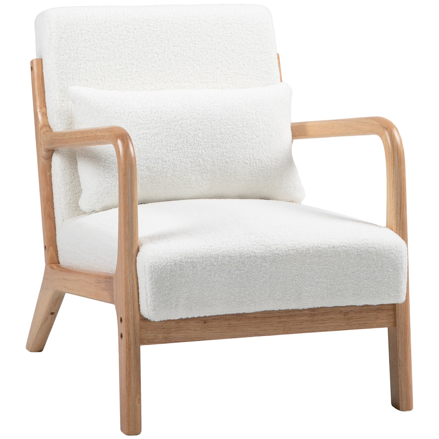 Loungestoel – Fauteuil – Relaxstoel – Zitstoel – Armstoel – Massief Heveahouten Frame – Crème Fluwelen Bekleding – Hoogwaardige 16 cm Schuimvulling – Diepe Zitting
